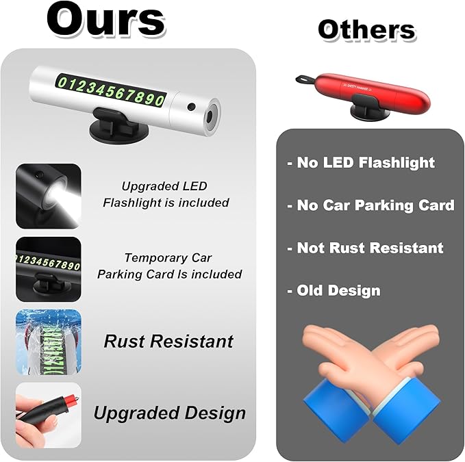 Upgraded 2026 Safe Hammer Glass Breaker Flashlight Car Parking Card, Car Hammer Seatbelt Cutter Window Breaker Emergency Esca