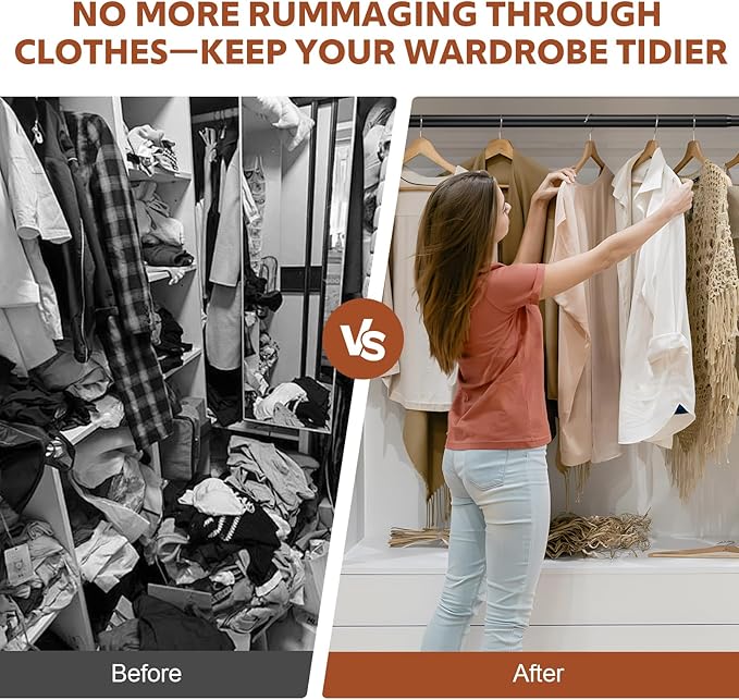 Closet Rods for Hanging Clothes, 17-70 Inch Stepless Adjustable Closet Rod, 1.3 Inch Heavy Duty Metal Clothes Hanging Rod, Ex