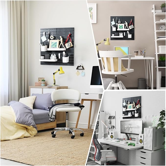 VUSIGN Pegboard Combination Wall Organizer Kit, 4 Pieces Pegboards and 17 Accessories Modular Hanging, Wall Mount Display Peg
