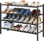 Long Shoe Rack, 4-Tier Bamboo Stackable Shoe Shelf Storage Organizer, Shoe Stand for Closet, Entryway and Hallway(Black)