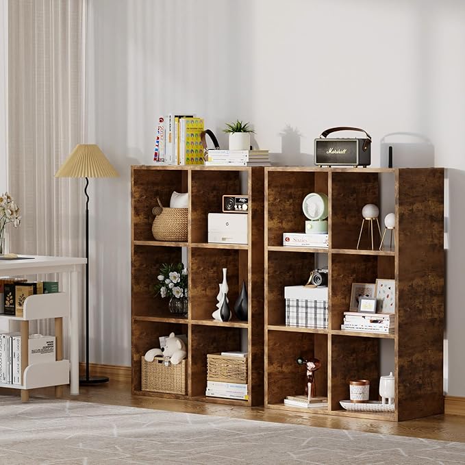 COMHOMA 6 Wood Cube Storage Organizer with Open Back and Removable Back Panels, 11In Brown Cube Storage Bookshelf, Cubicle Sh