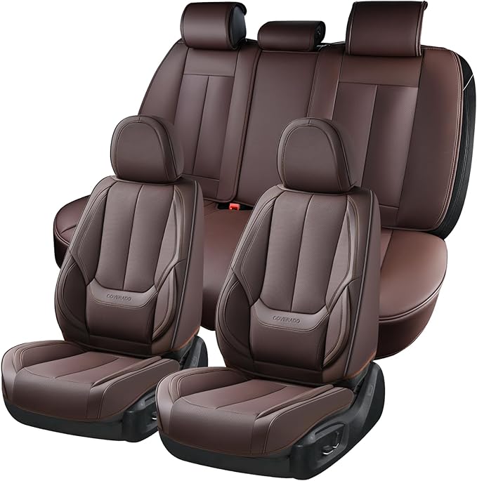 Coverado Car Seat Covers Full Set, Seat Covers for Cars, Car Seat Covers Front Seats and Back, Brown Car Seat Protector Water