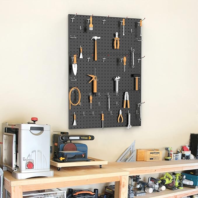 TORACK 3 PCS Metal Pegboard Panels for Wall Garage Utility Tools Storage Pegboard for Workbench, Shop, Modular Peg Board Tool