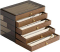 CLUQMEIK 5 Layer Necklace Jewelry Box, Vintage Wooden Jewelry Box with Acrylic Cover Stackable Necklace Storage Organizer for