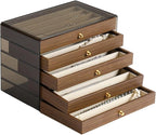 CLUQMEIK 5 Layer Necklace Jewelry Box, Vintage Wooden Jewelry Box with Acrylic Cover Stackable Necklace Storage Organizer for