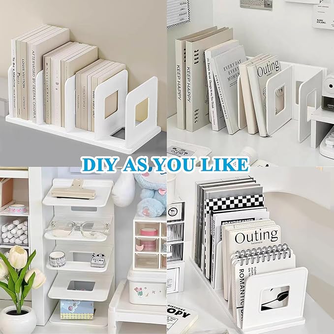 SAYEEC Desk File Sorter Vertical Desktop File Folder Organizer 4 Section Plastic Book Holder Adjustable Shelf Dividers Closet