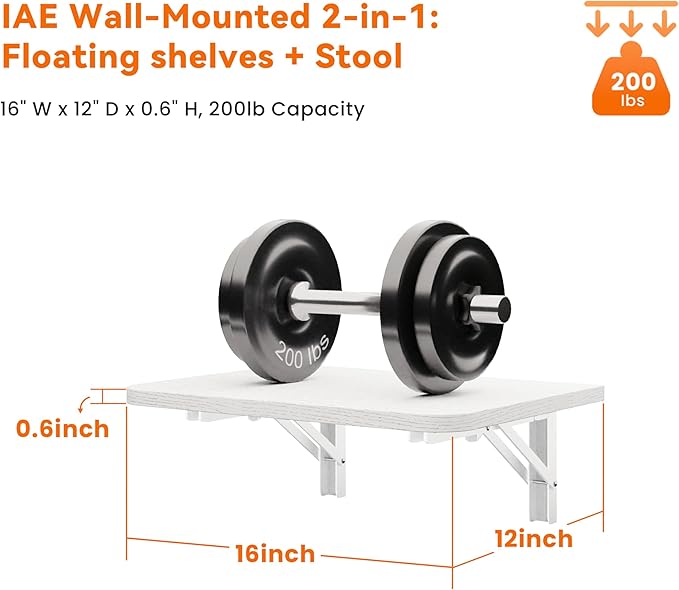 Foldable Floating Wall Shelves 16 inch, Bathroom Shelves Wall Mounted,12" Deep Wood Floating Kitchen shelves,Easy to Install 