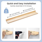 Picture Ledge Shelf for Wall, 36 inch Solid Pine Wood Nursery Book Shelves 2 Packs, Floating Ledge Shelves for Kids' Room Bed