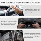 Black & White Nappa Leather Steering Wheel Cover, 14.5-15 inch Universal Car Steering Wheel Cover Non-Slip Breathable Absorbi