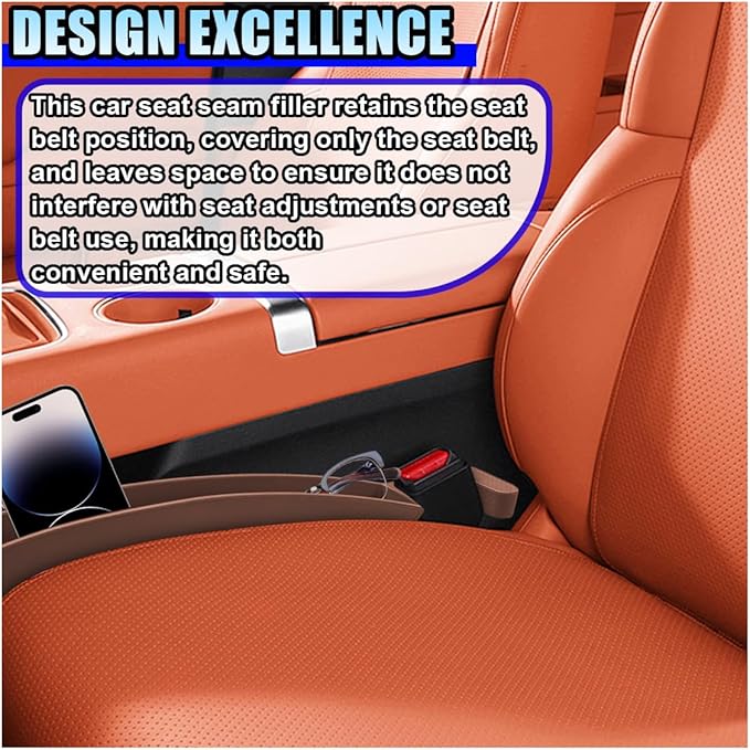 2PCS Car Seat Gap Filler Organizer, No-Drop Seat Gap Storage Box Inserts with Phone Holder, Storage Plug Stopper Fill Gap Between Seat and Console, Universal Car Accessories for SUV Truck (Brown)
