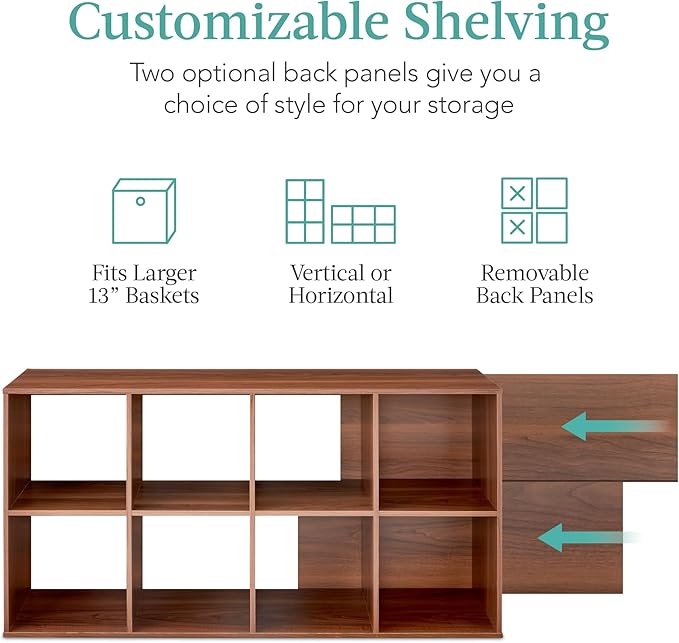 Best Choice Products 8-Cube Storage Organizer, 13.5in Shelf Opening, Bookcase, Display Shelf, Customizable w/ 2 Removable Bac