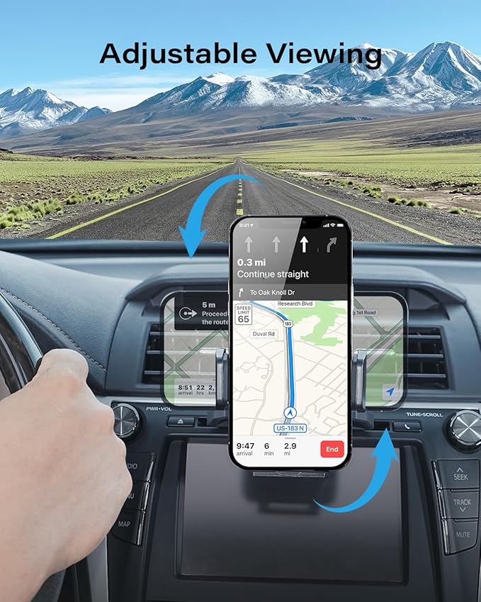 APPS2Car Sturdy CD Slot Phone Mount with One Hand Operation Design, Hands-Free Car Phone Holder Universally Compatible with All iPhone & Android Cell Phones, for Smartphone Mobile (Faux Leather)