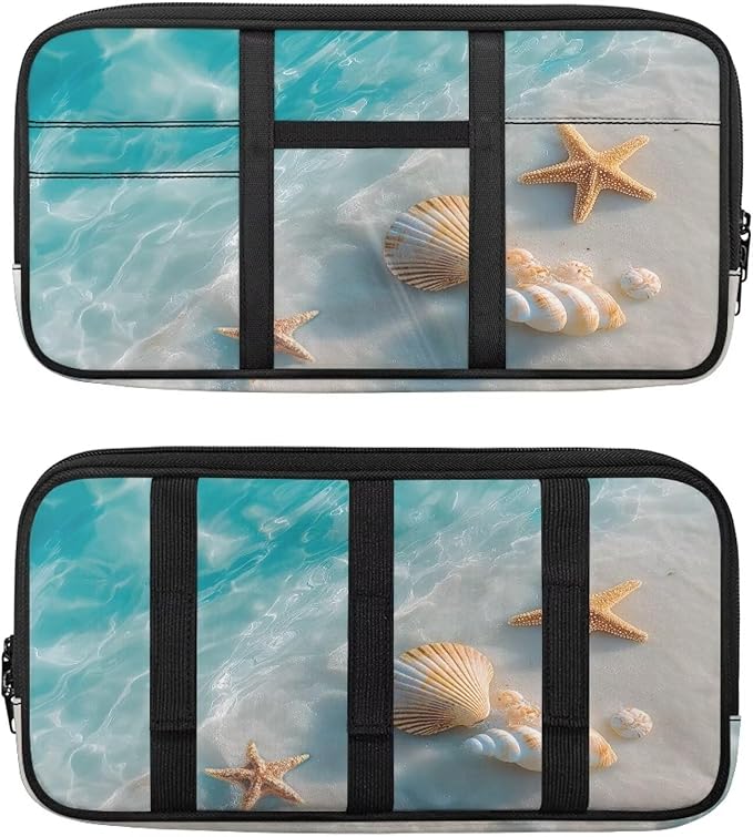 Beach Seashells Sun Visor Organizer for Trucks,Scratch-Resistant Car Accessories with Zipper Visor Storage Pouch Tactical Panel Universal Fit for SUV Pickup