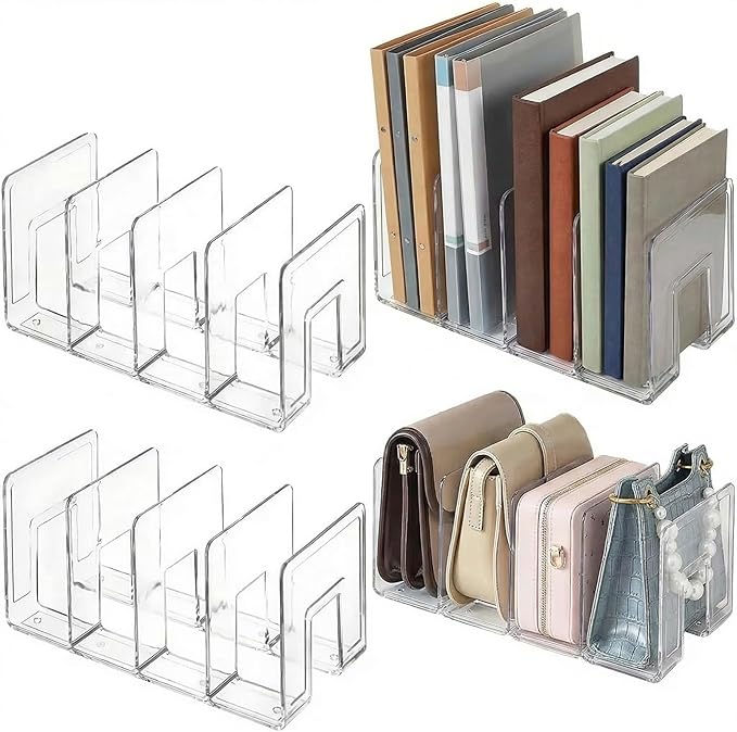 4 Pack Clear Acrylic File Organizer, Purse Organizer, File Sorter Desktop File Folder Organizer for Book, Envelopes, Mail, Do