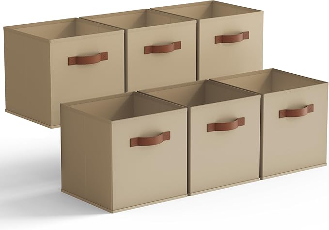GRANNY SAYS Cube Storage Bins, 11 Inch Cube Storage Organizer with PU Handle, Khaki, Foldable Clothing Organizer Bins, Storag
