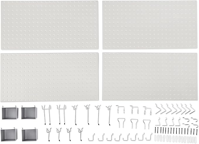 Amazon Basics Rectangular Metal Pegboard Wall Organizer, Tool Storage Organization System, Rust and Scratch Resistant, 48-Pie