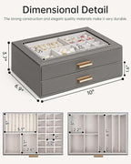 AKOZLIN Jewelry Box with Clear Lid Functional Leather Jewelry Storage Organizer Case 2 Drawers for Women Girls Necklace Ring 