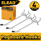 ELEAD 105-Piece 4 Inch Pegboard Hooks, Heavy Duty Peg Board Organizer Accessories, Peg Board Tool Hangers Fit for 1/4" and 1/