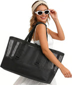 Large Mesh Beach Tote Bag - 50L Pool Bags with 2 Inner Zipper Waterproof Pockets for Swim Toys Towels Travel