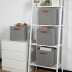Temary 12x12 Storage Cube Bins 4 Pack Fabric Storage Cubes Storage Bins with Leather Handles, Storage Baskets Foldable Cube O