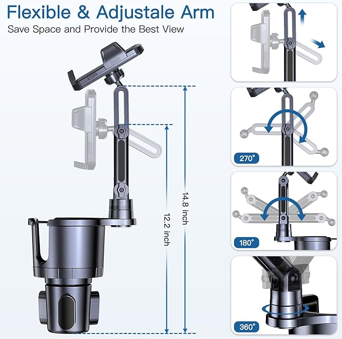 Car Cup Holder Phone Mount, 2 in 1 Cup Holder Cell Phone Holder with Expander Adjustable Base for Car,360°Rotation Phone Moun