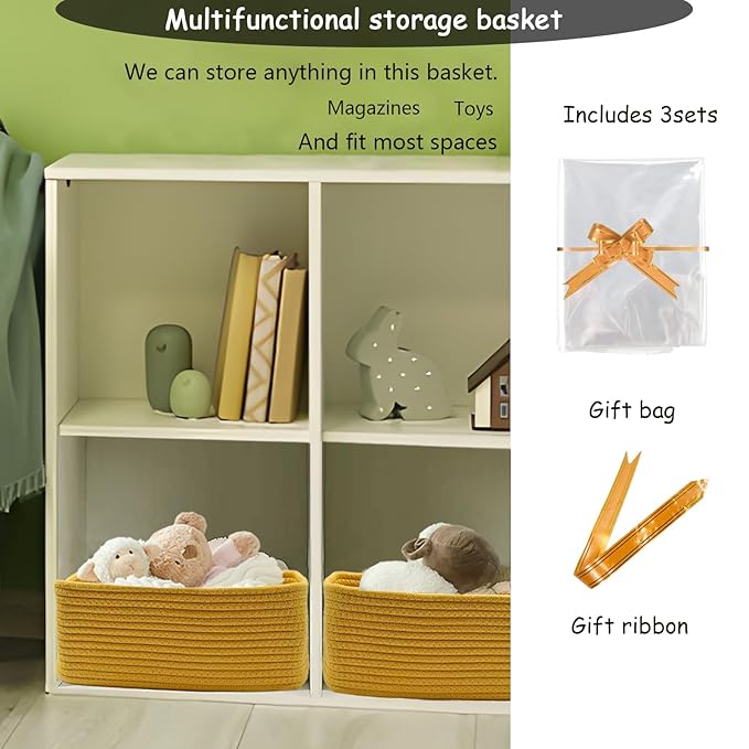 COMFY-HOMI 13" x 8.5" x 5.1" Storage Baskets for Organizing | Cotton Rope Woven Basket | Toy Storage Bin Box | Basket for She