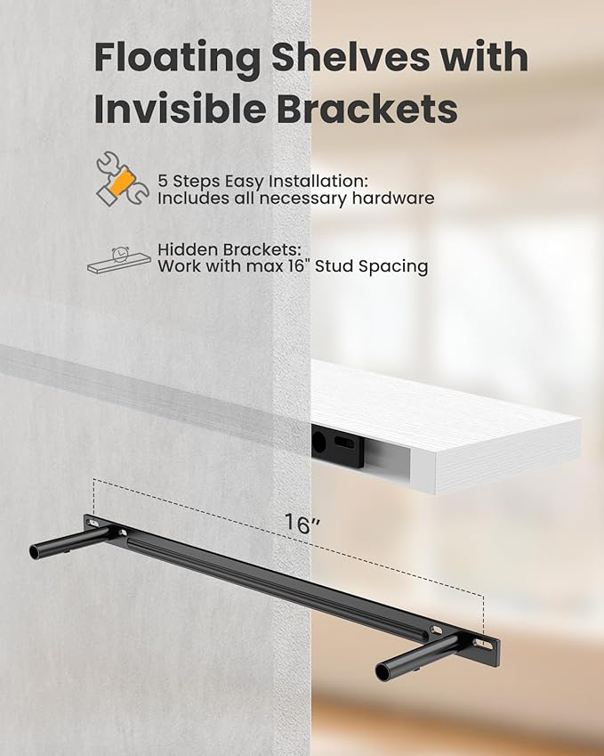 AMADA HOMEFURNISHING 23.6" L Floating Shelves, Wall Shelves Set of 3 for Bathroom/Living Room/Bedroom/Kitchen, White Floating
