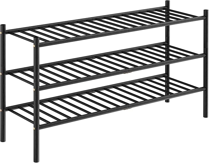 ROMGUAR CRAFT 3-Tier Bamboo Long Shoe Rack, Free Standing Wood Shoe Shelf Storage Organizer for Closet Entryway Stackable 35"