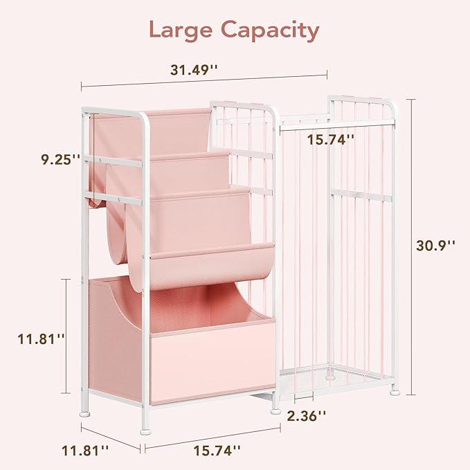 BBLIKE Kids Bookshelf and Stuffed Animal Storage - Multi-Function Nursery Book Shelves with Toy Box and PVC Book Display, Toy