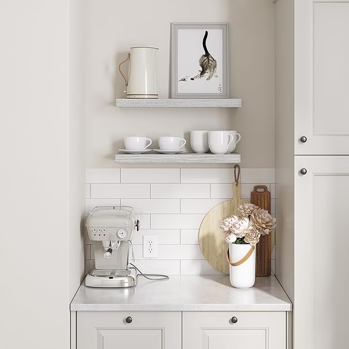 Ballucci Floating Shelves, 24" Wood Wall Shelf Set of 2, with Invisible Brackets for Bathroom, Living Room, Bedroom, Kitchen,