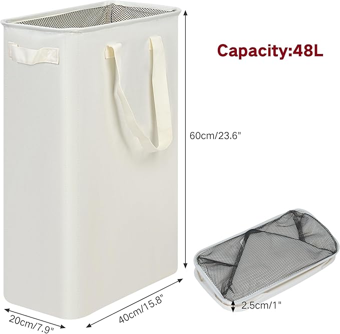 efluky Slim Laundry Basket, Narrow Laundry Hamper with Handles, Collapsible Dirty Clothes Hamper, Tall Laundry Bin for Laundr