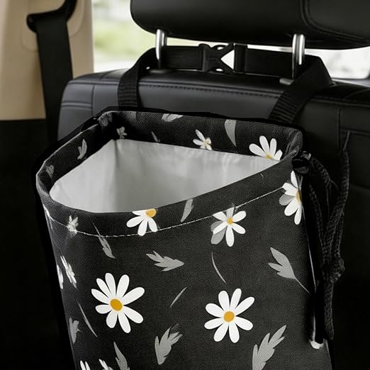 Daisy Flower Car Trash Bag - Waterproof Car Trash Bag Hanging Leakproof Car Garbage Bag - Washable Reusable Trash Bag for Car Interior Hanging Organizer Storage Vehicle Travelling Camping