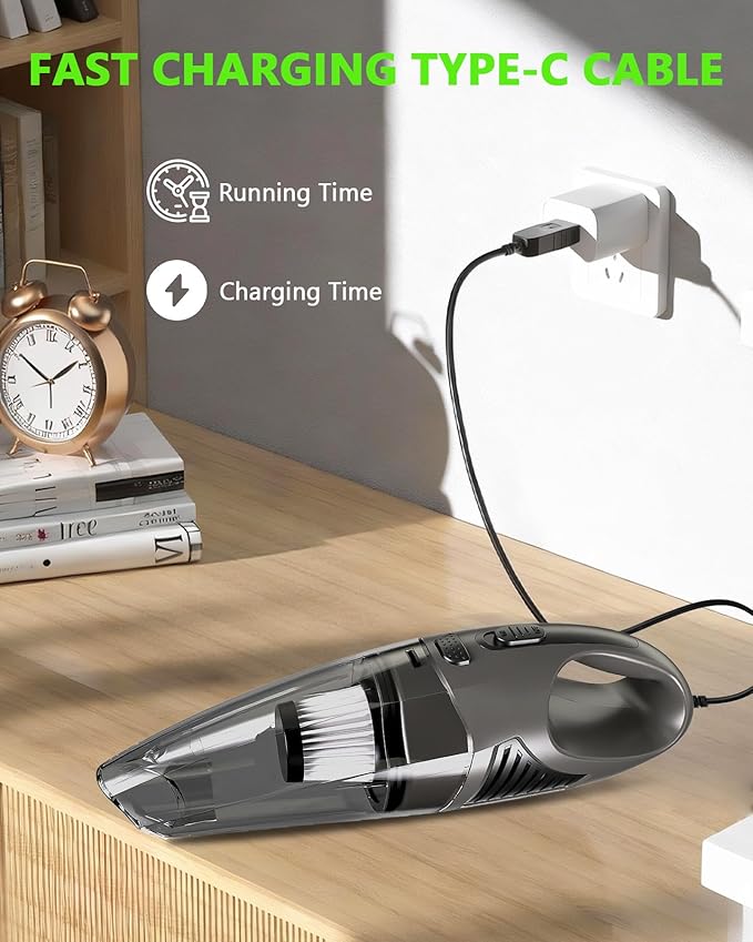 Handheld Vacuum Cordless, 11KPA Strong Suction & 25 Mins Runtime Brushless Motor, Rechargeable Car Vacuum Cleaner with 2 HEPA