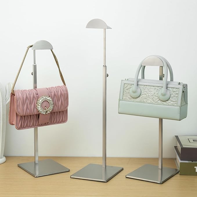 Purse Display Stand 3PCS Handbag Stands Metal Bag Organizer Stainless Steel Hanging Hook Stands Adjustable Height Home Store 