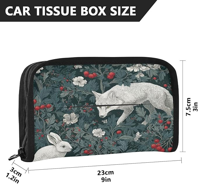 Car Tissue Holder Car Visor Organizer Tissue Box Holder for Car Sun Visor Organizer with Car Vehicle Accessories Essentials Interior for Women Men Fox Bunny Red Berry Green