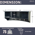 Shaker Cottage Wall-Mounted Coat Rack with 3 Storage Cubbies and 4 Coat Hooks – 36" W x 9" D x 14" H Space-Saving Entryway Or