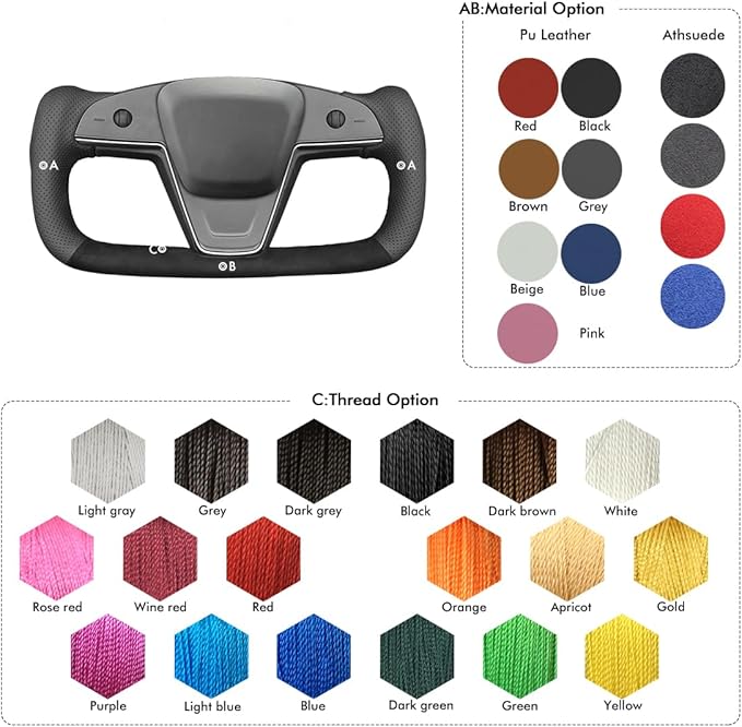 MEWANT Steering Wheel Cover for Yoke Style Steering Wheel for Tesla Model S 2021-2023 / Model X 2021-2023 Hand-Stitched Steering Wrap