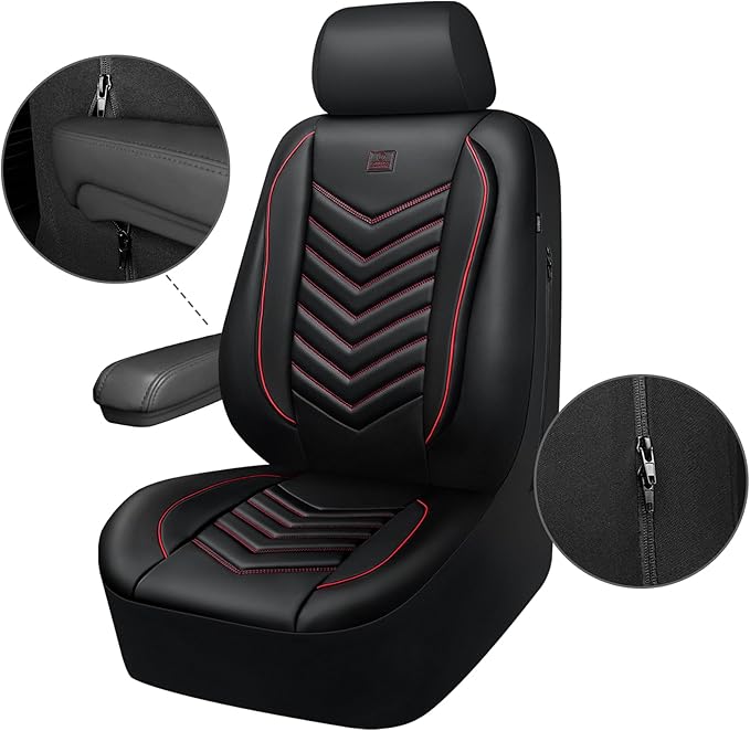 CAR PASS 3D Foam Faux Leather Car Seat Covers Full Set, Red Waterproof Leather Seat Cover for Cars,Luxury Universal Fit for S