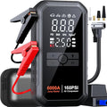 Portable 10-in-1 Car Battery Jump Starter with Air Compressor 6000A 160PSI Portable Car Jumper Starter (All Gas 12L Diesel),
