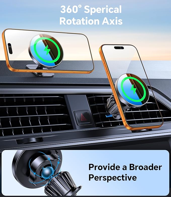 Kaistyle for MagSafe Car Mount Charger【Stronger Magnets】iPhone Magnetic Wireless Car Charger【Dashboard+Vent】 for Magsafe Charger Cell Phone Car Mount for iPhone 17 Pro Max 16 15 14 13 12 Magsafe case