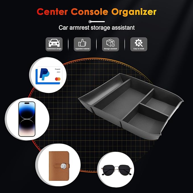 for 2024 Hyundai Palisade Lower Console Organizer for 2023-2025 Palisade SE/SEL/XRT/Limited/Calligraphy Under Console Tray for Hyundai Palisade Accessories (23-25 Palisade TPE Under Organizer)
