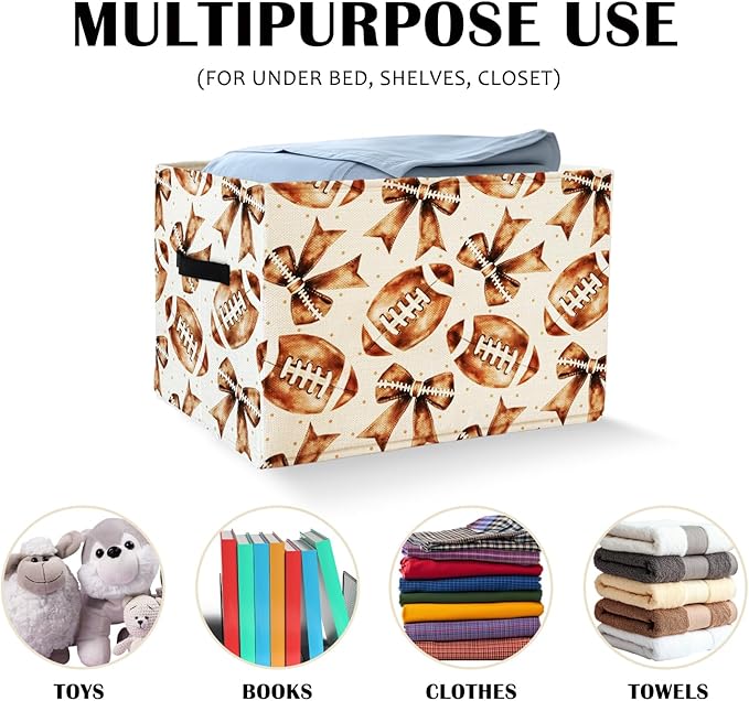 Coquette Football Rectangular Storage Basket Organizer Bin Shelf Baskets,Football Toy Box Organizers Storage Baskets,Cute Kid