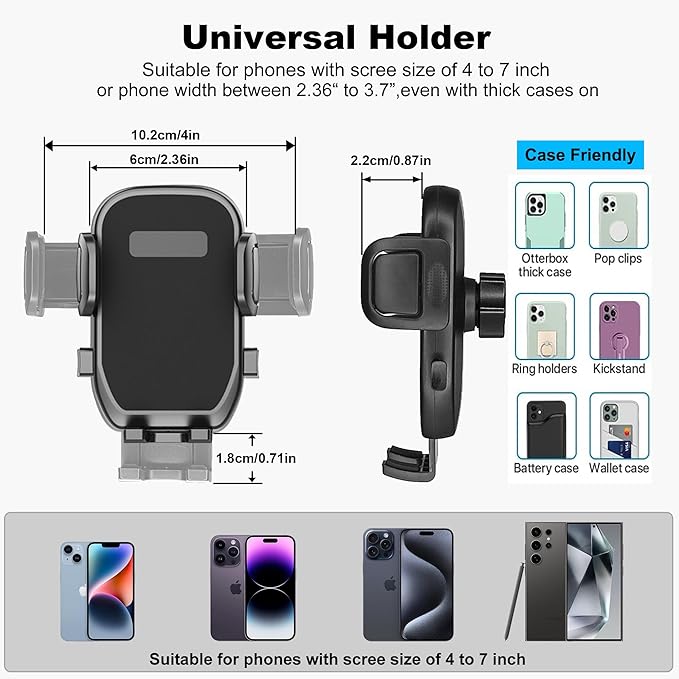 Cup Holder Phone Mount, 2 in 1 Universal Cup Holder Expander with Long Arm 360°Rotation Cup Phone Holder for Car Fits All 4-7