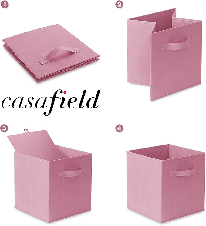 Casafield Set of 6 Collapsible Fabric Cube Storage Bins, Light Pink - 11" Foldable Cloth Baskets for Shelves, Cubby Organizer