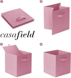 Casafield Set of 6 Collapsible Fabric Cube Storage Bins, Light Pink - 11" Foldable Cloth Baskets for Shelves, Cubby Organizer
