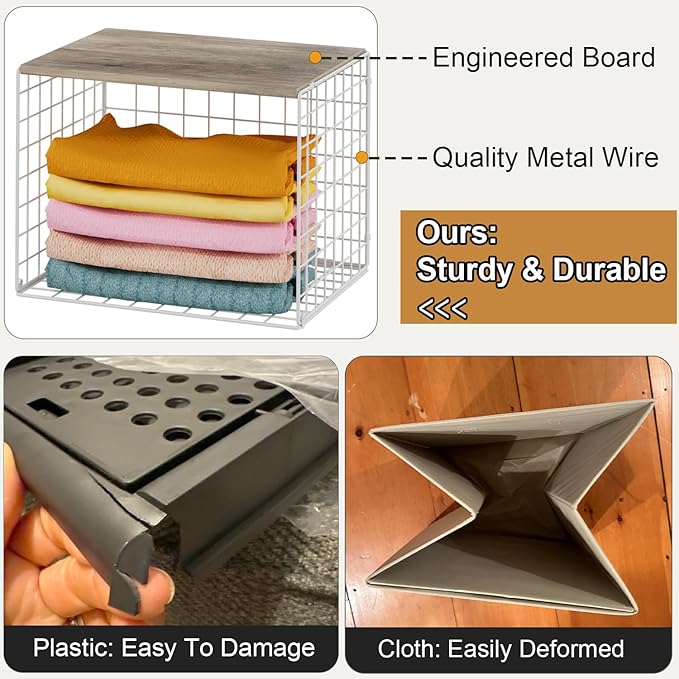 6 Pack Closet Organizers And Storage, Stackable Closet Shelf Organizer Storage Bin Basket For Clothes Sweaters With Top Board