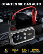 5000A Portable Jump Starter for Car, 12V Jump Box for Engine Max 7.0L Gas/5.5L Diese, Jumper Starter Battery Charger Pack