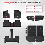 Floor Mats for 2026 Hyundai Palisade 7/8 Seat (Only Gas), All Weather TPE Black Cargo Mat with 3rd Seat Back Cover and Lower Trunk Mat for 2026 Hyundai Palisade Calligraphy Accessories