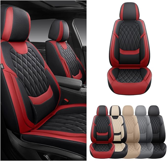 FREESOO Front Seat Covers for Cars - Ultra Breathable Waterproof Faux Leather Car Seat Cover Protectors with Lumbar Support, 