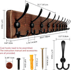 Large Coat Rack Wall Mount 38.6'' Rustic Wood Coat Rack Hook Long Coat Hooks Wall Mount Farmhouse Wall Hooks for Hanging Coat